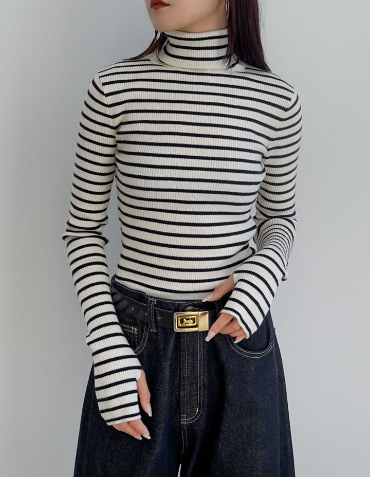 【クーポンで20%OFF￥3,498⇒￥2,798】〖クーポンコード：SH_20_2511〗[販売枚数4.6万枚突破！]指穴リブニットタートルネックトップス