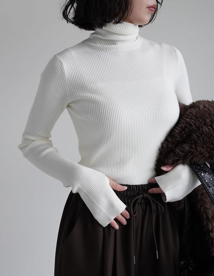 【クーポンで20%OFF￥3,498⇒￥2,798】〖クーポンコード：SH_20_2511〗[販売枚数4.6万枚突破！]指穴リブニットタートルネックトップス