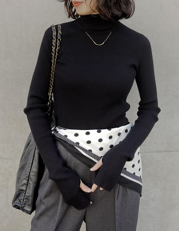 【クーポンで20%OFF￥3,498⇒￥2,798】〖クーポンコード：SH_20_2511〗[販売枚数4.6万枚突破！]指穴リブニットタートルネックトップス