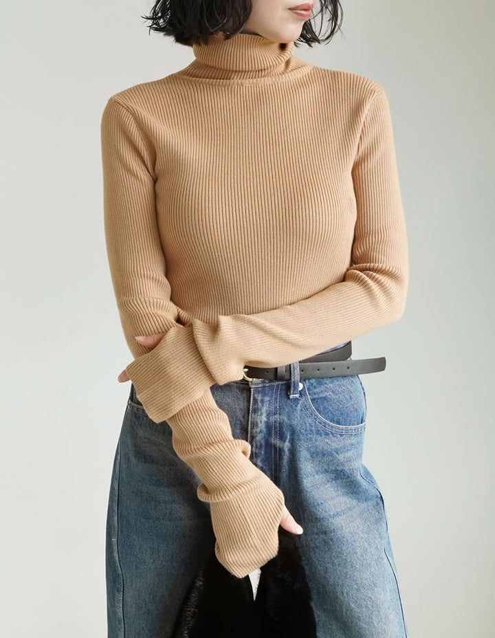 【クーポンで20%OFF￥3,498⇒￥2,798】〖クーポンコード：SH_20_2511〗[販売枚数4.6万枚突破！]指穴リブニットタートルネックトップス