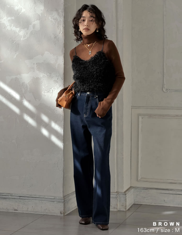 指穴リブニットタートルネックトップス - トップス通販 | 人気