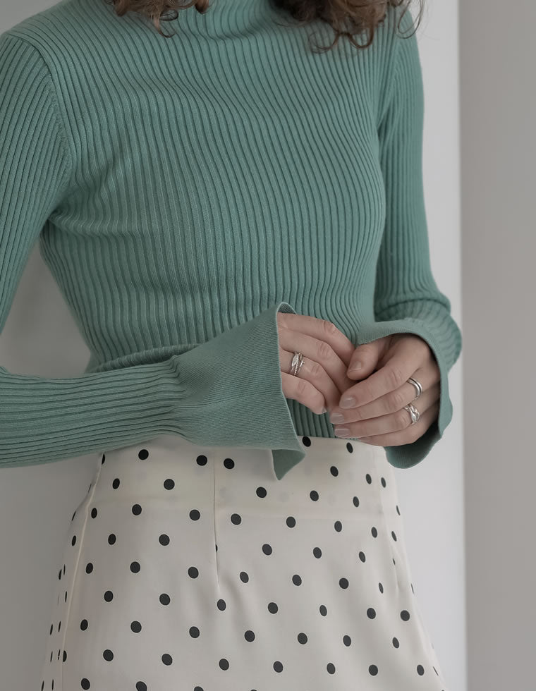 フレアスリーブハイネックリブニットトップス - トップス通販 | 人気