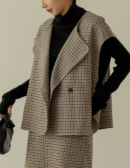 ウールタッチ起毛チェック柄ノースリーブジャケット ジャケット/アウター レディースファッション通販 リエディ