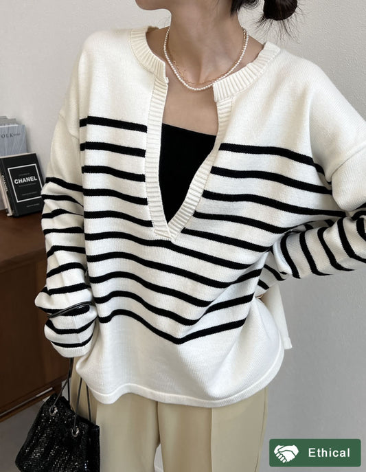 スキッパーボーダーニットプルオーバー トップス レディースファッション通販 リエディ