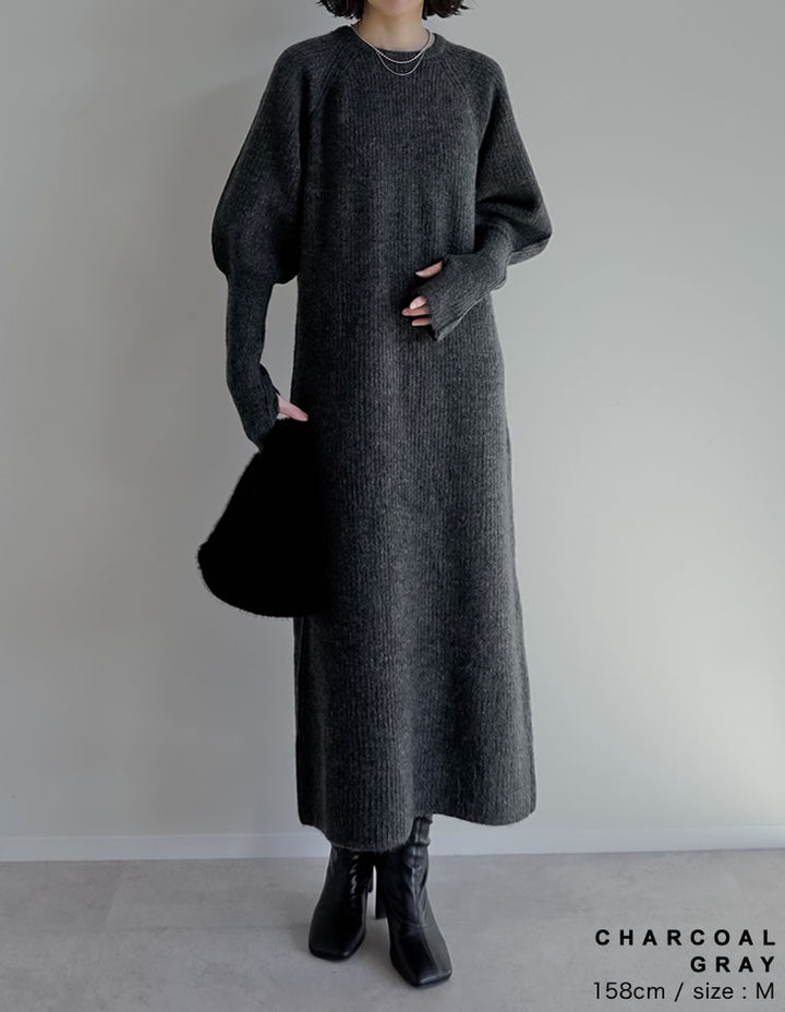 【クーポンで20%OFF￥5,998⇒￥4,798】〖クーポンコード：SH_20_2511〗[累計販売枚数1.75万枚突破！][新色追加][低身長サイズ有][サステナブル]指穴ボリュームスリーブ畦編みリブニットワンピース