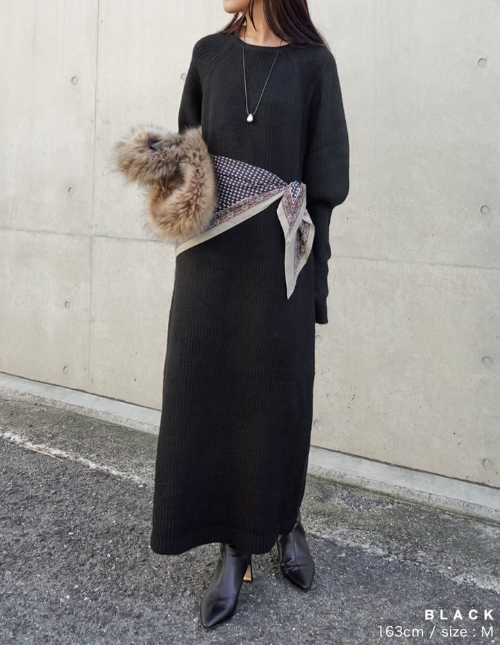 【クーポンで20%OFF￥5,998⇒￥4,798】〖クーポンコード：SH_20_2511〗[累計販売枚数1.75万枚突破！][新色追加][低身長サイズ有][サステナブル]指穴ボリュームスリーブ畦編みリブニットワンピース