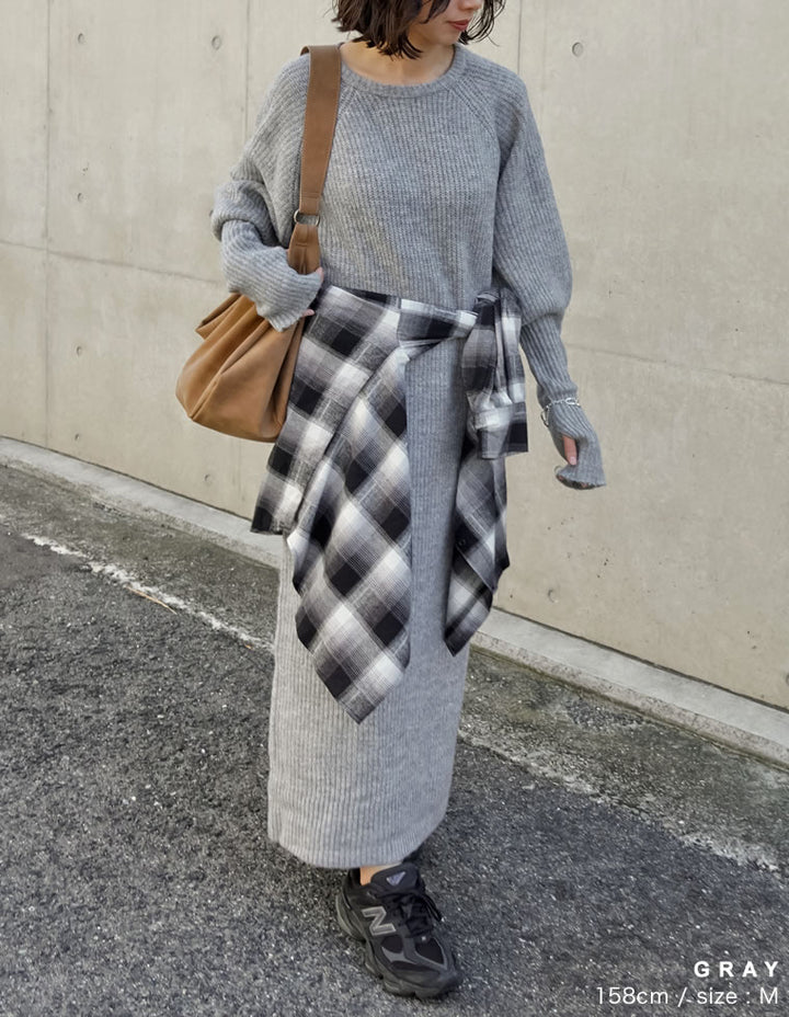 【クーポンで20%OFF￥5,998⇒￥4,798】〖クーポンコード：SH_20_2511〗[累計販売枚数1.75万枚突破！][新色追加][低身長サイズ有][サステナブル]指穴ボリュームスリーブ畦編みリブニットワンピース