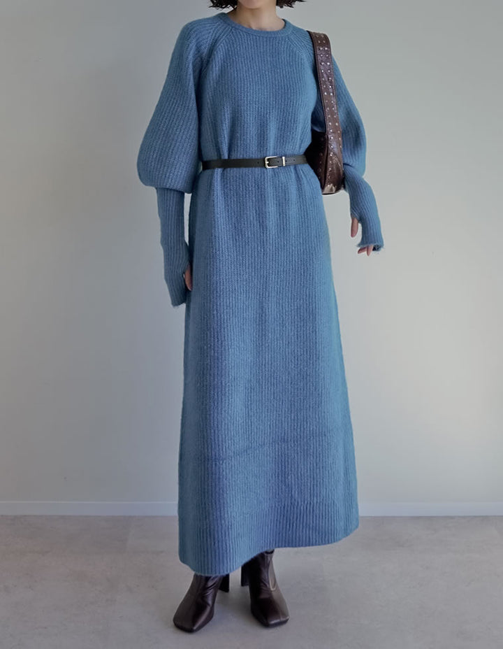 【クーポンで20%OFF￥5,998⇒￥4,798】〖クーポンコード：SH_20_2511〗[累計販売枚数1.75万枚突破！][新色追加][低身長サイズ有][サステナブル]指穴ボリュームスリーブ畦編みリブニットワンピース