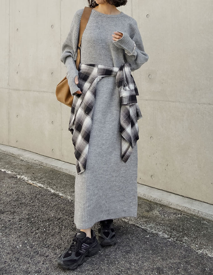 【クーポンで20%OFF￥5,998⇒￥4,798】〖クーポンコード：SH_20_2511〗[累計販売枚数1.75万枚突破！][新色追加][低身長サイズ有][サステナブル]指穴ボリュームスリーブ畦編みリブニットワンピース