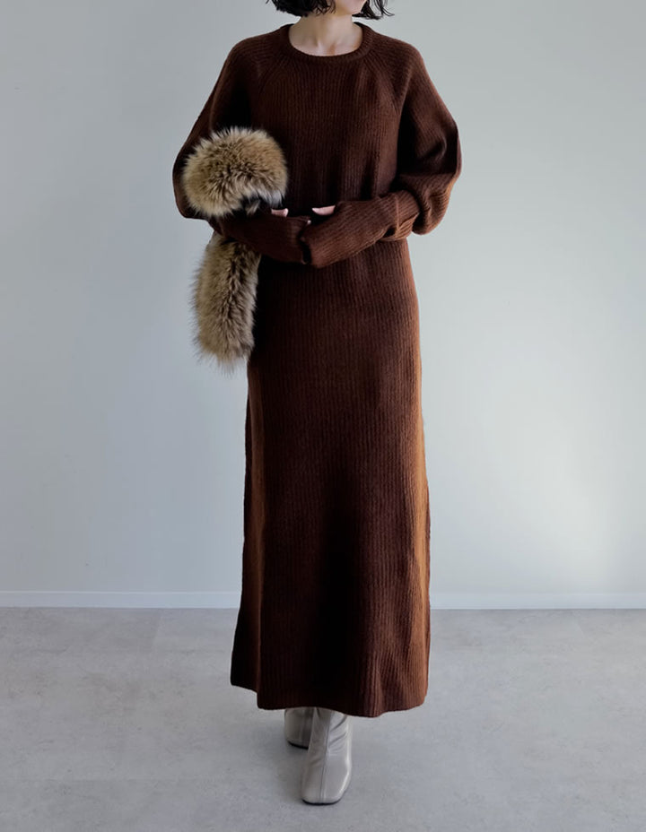 【クーポンで20%OFF￥5,998⇒￥4,798】〖クーポンコード：SH_20_2511〗[累計販売枚数1.75万枚突破！][新色追加][低身長サイズ有][サステナブル]指穴ボリュームスリーブ畦編みリブニットワンピース