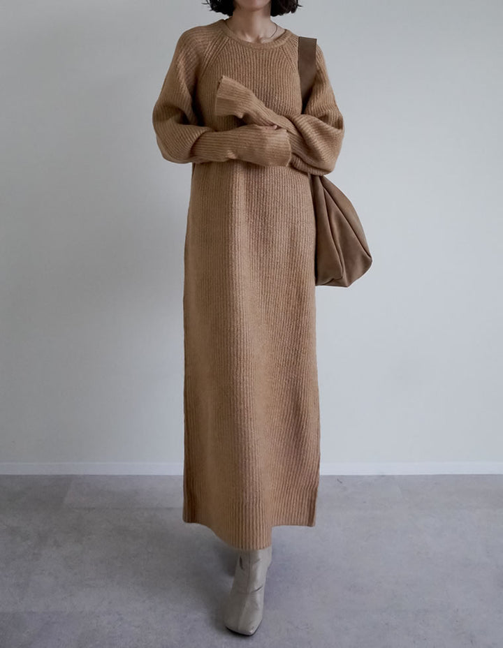 【クーポンで20%OFF￥5,998⇒￥4,798】〖クーポンコード：SH_20_2511〗[累計販売枚数1.75万枚突破！][新色追加][低身長サイズ有][サステナブル]指穴ボリュームスリーブ畦編みリブニットワンピース