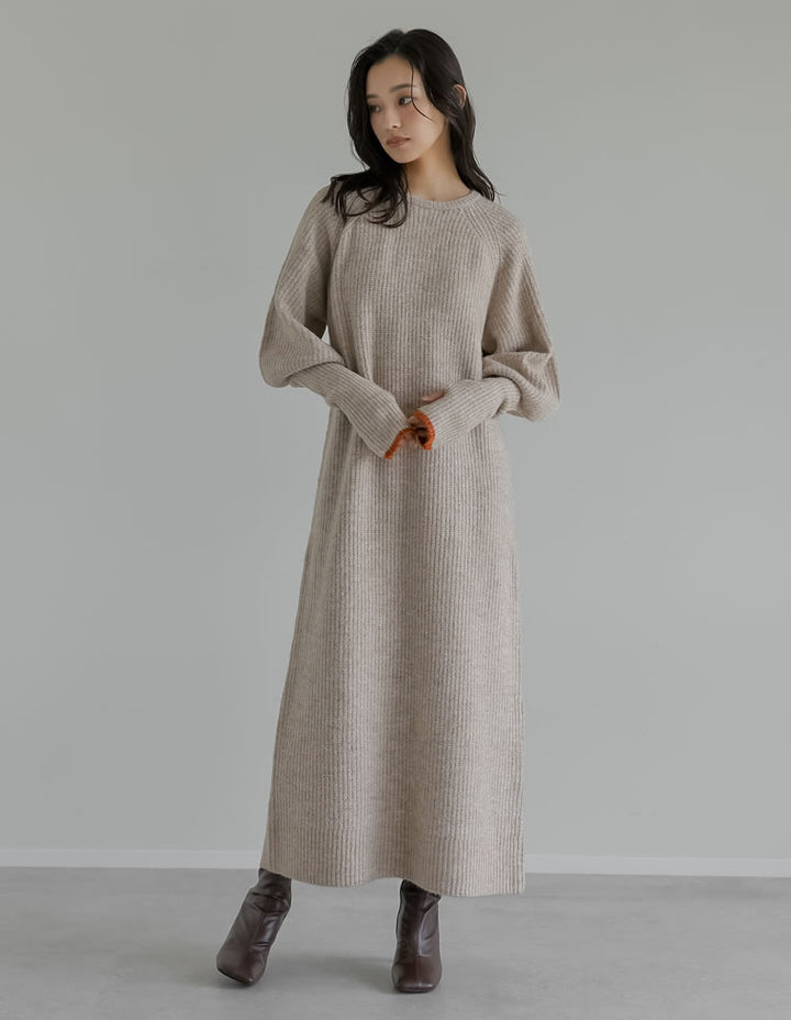 【クーポンで20%OFF￥5,998⇒￥4,798】〖クーポンコード：SH_20_2511〗[累計販売枚数1.75万枚突破！][新色追加][低身長サイズ有][サステナブル]指穴ボリュームスリーブ畦編みリブニットワンピース