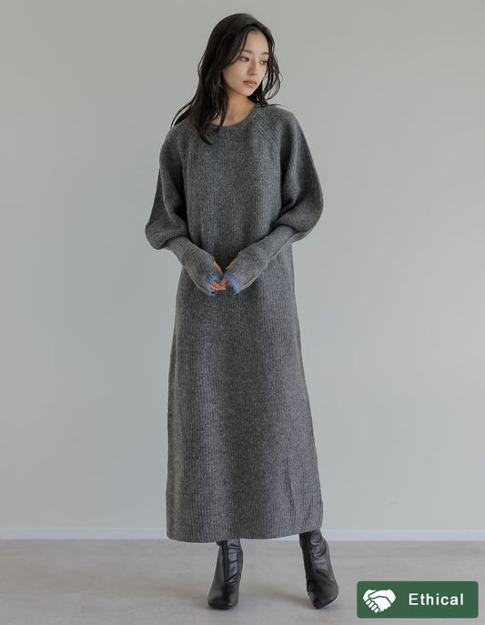 [累計販売枚数1.6万枚突破！][新色追加][低身長サイズ有][サステナブル]指穴ボリュームスリーブ畦編みリブニットワンピース ワンピース 人気レディースファッション通販 リエディ