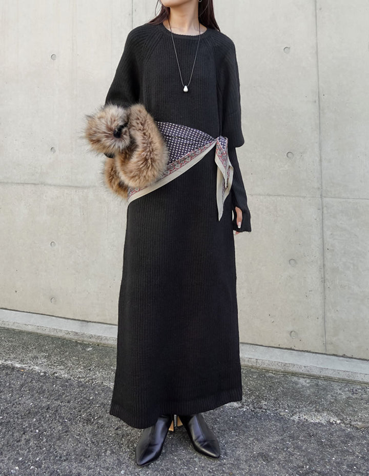 【クーポンで20%OFF￥5,998⇒￥4,798】〖クーポンコード：SH_20_2511〗[累計販売枚数1.75万枚突破！][新色追加][低身長サイズ有][サステナブル]指穴ボリュームスリーブ畦編みリブニットワンピース