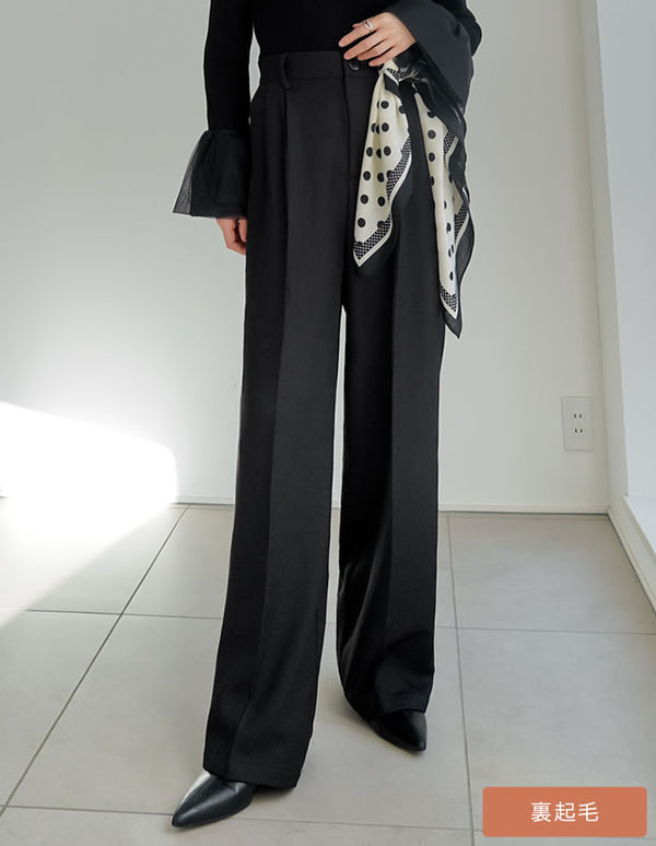 【TIME SALE 20%OFF】[低身長/高身長/大きいサイズ有]裏微起毛ツータックワイドパンツ