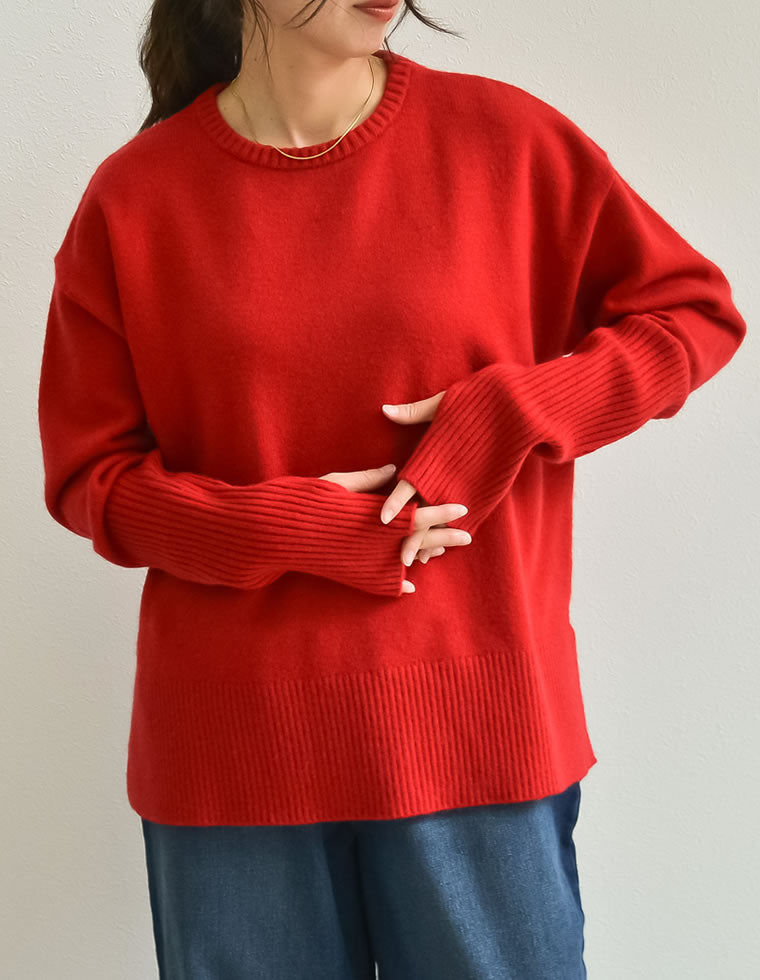 指穴クルーネック起毛ニットプルオーバー - トップス通販 | 人気