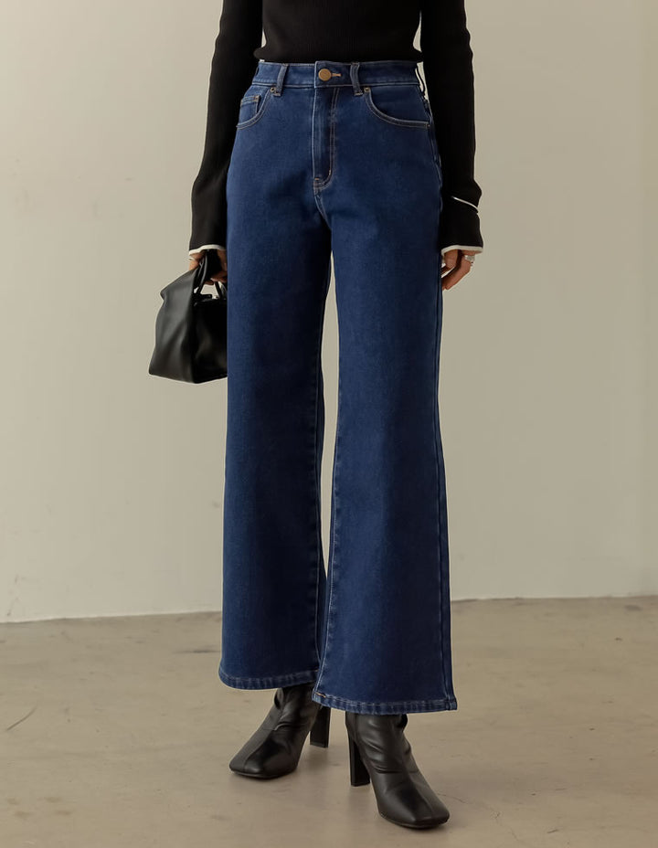 裏フリースストレッチワイドストレートデニムパンツ パンツ レディースファッション通販 リエディ