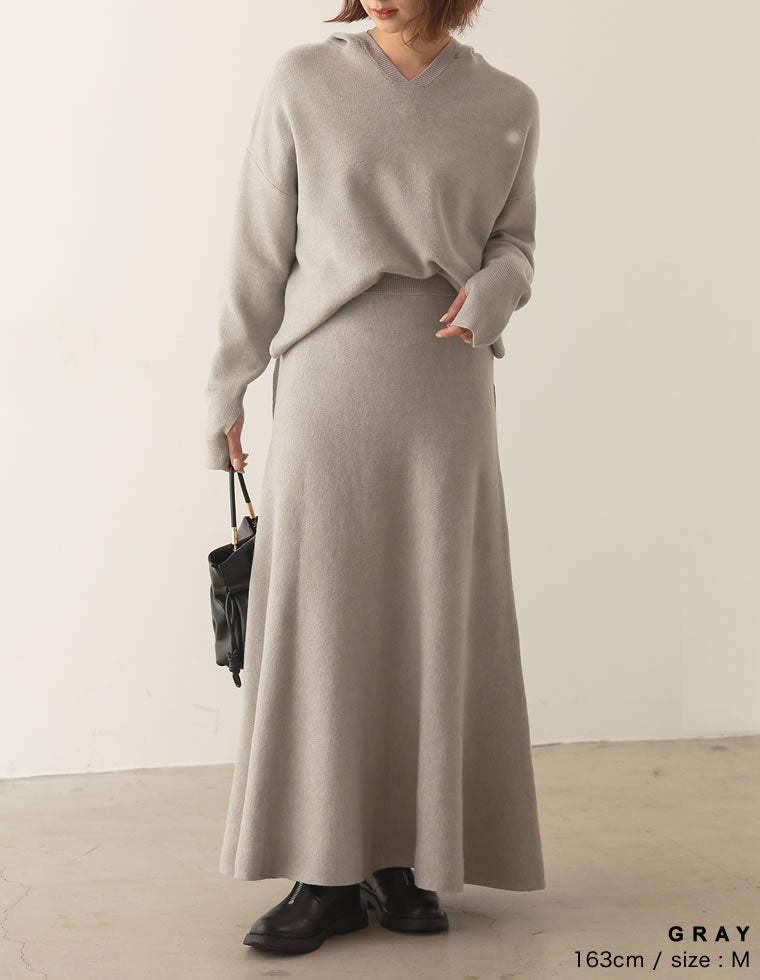 WINTER SALE][低身長サイズ有]総針ニットフレアスカート - スカート
