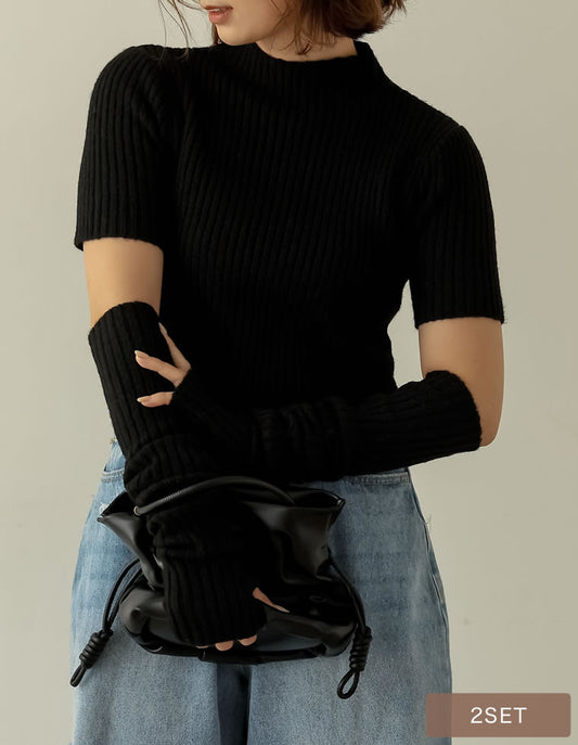 アームウォーマー付きリブニットプルオーバー トップス レディースファッション通販 リエディ