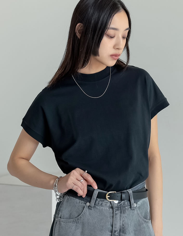 モックネックフレンチスリーブTシャツ - トップス通販 | 人気