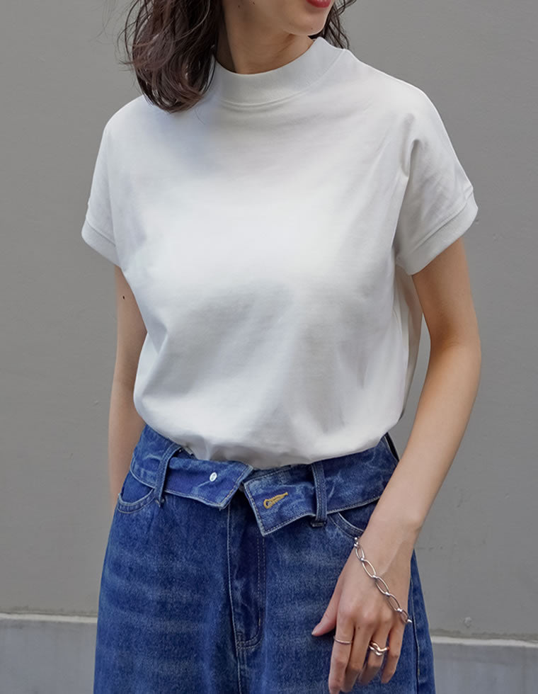 モックネックフレンチスリーブTシャツ - トップス通販 | 人気