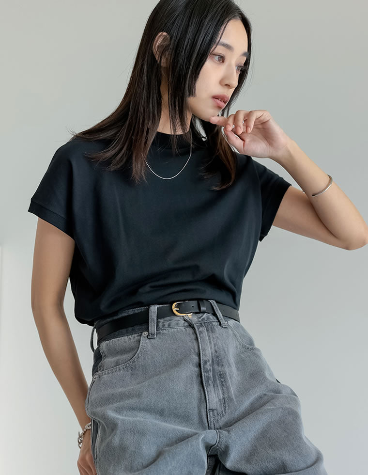 モックネックフレンチスリーブTシャツ - トップス通販 | 人気