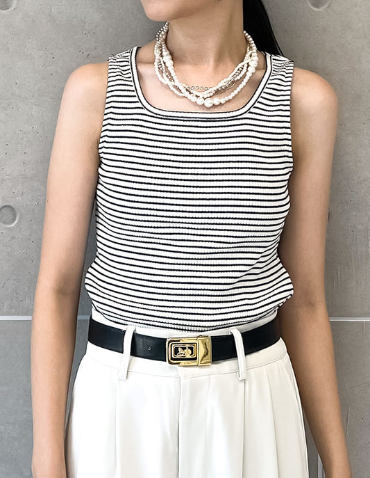【SPRING SALE 5%OFF ¥1,799⇒¥1,709】スクエアネックフライスリブボーダータンクトップ[返品交換不可][mb] トップス 人気レディースファッション通販 リエディ