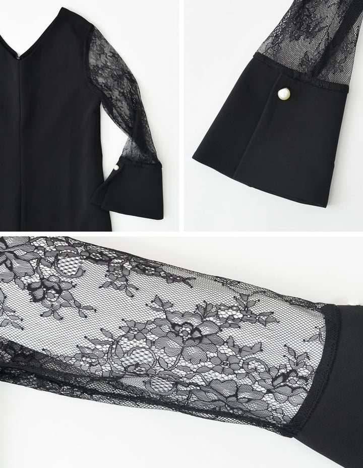 袖レース切り替えVネックオールインワン オールインワン レディースファッション通販 リエディ