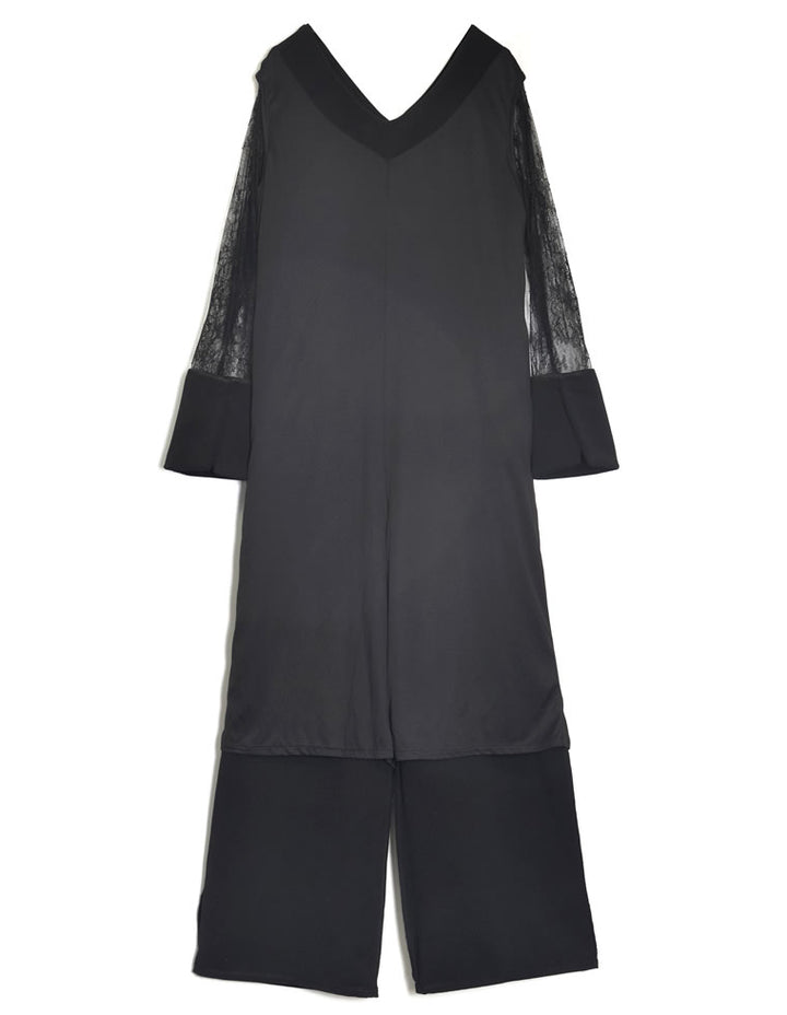 袖レース切り替えVネックオールインワン オールインワン レディースファッション通販 リエディ