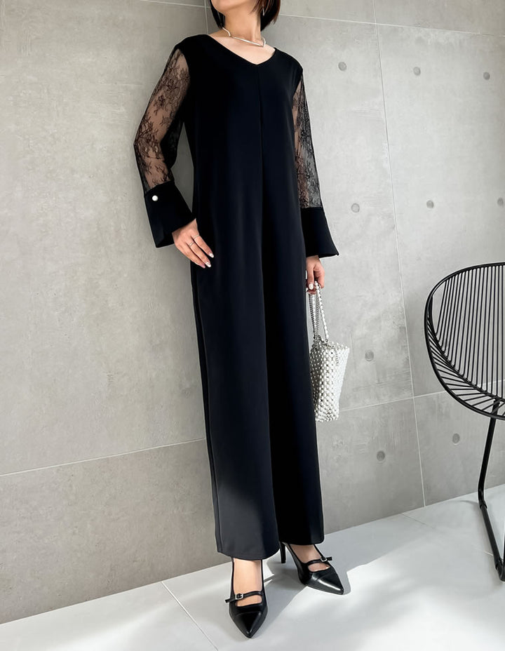 袖レース切り替えVネックオールインワン オールインワン レディースファッション通販 リエディ