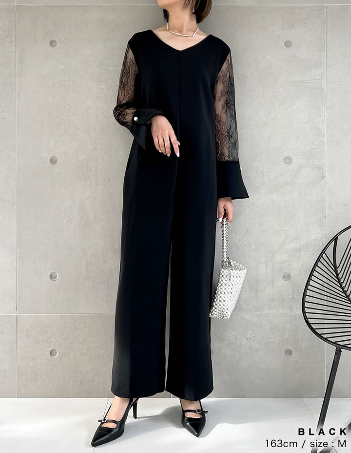 袖レース切り替えVネックオールインワン オールインワン レディースファッション通販 リエディ