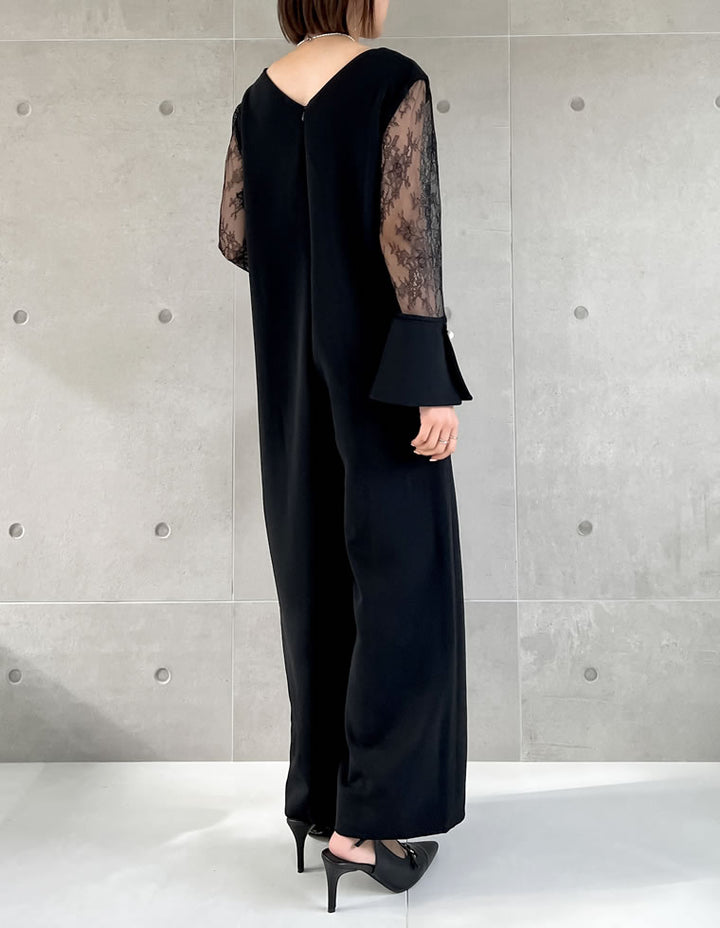 袖レース切り替えVネックオールインワン オールインワン レディースファッション通販 リエディ