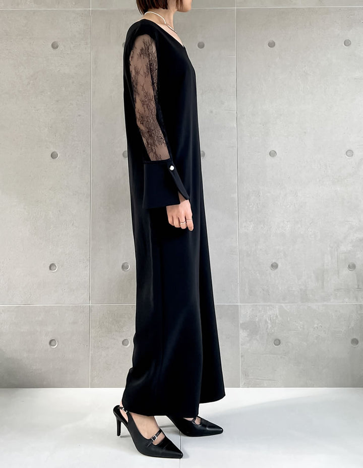 袖レース切り替えVネックオールインワン オールインワン レディースファッション通販 リエディ