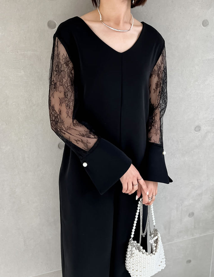 袖レース切り替えVネックオールインワン オールインワン レディースファッション通販 リエディ