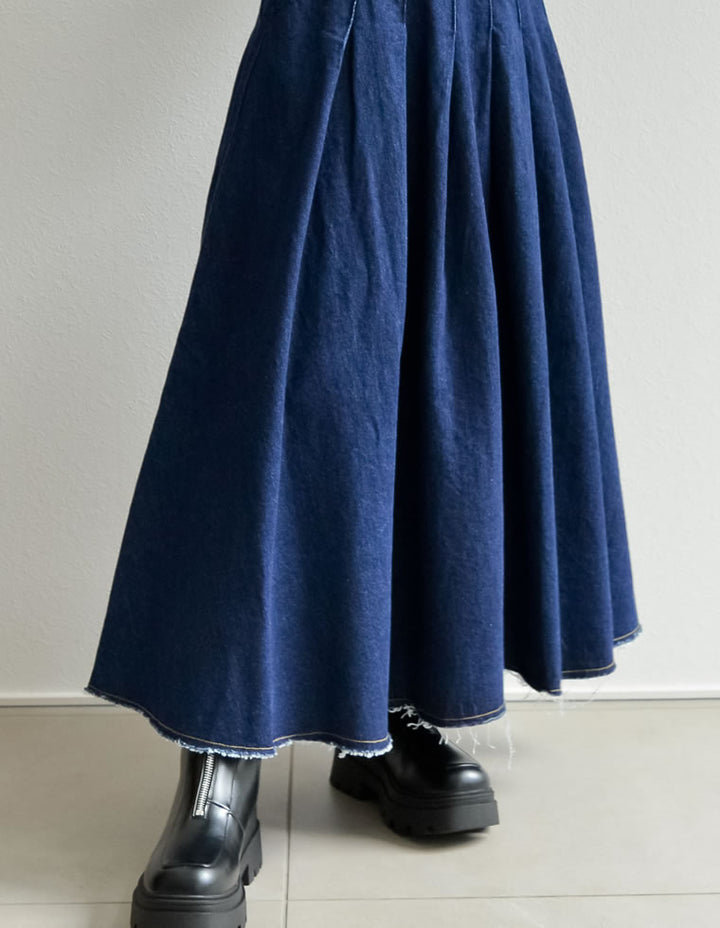 [SPRING SALE][低身長/高身長サイズ有]リサイクルコットンデニムタックフレアプリーツスカート スカート レディースファッション通販 リエディ