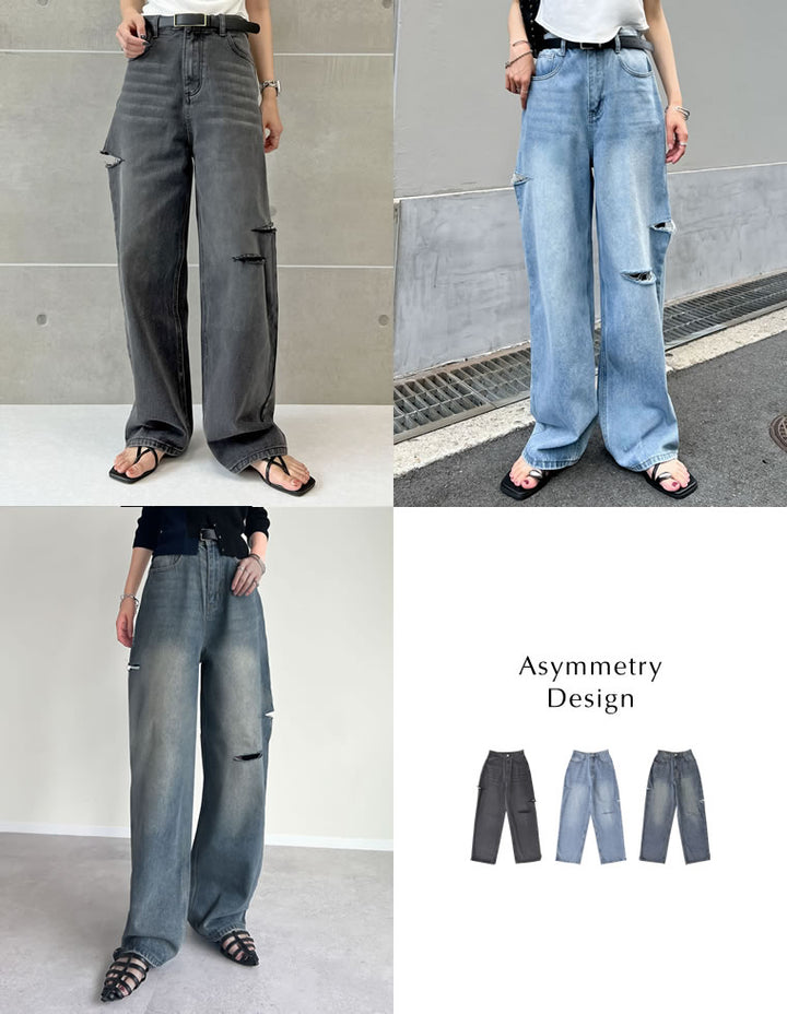 【TIME SALE 10%OFF ¥4,998⇒¥4,498】[販売枚数3万枚突破][低身長/高身長サイズ有]サイドスリットワイドストレートコットンデニムパンツ パンツ 人気レディースファッション通販 リエディ