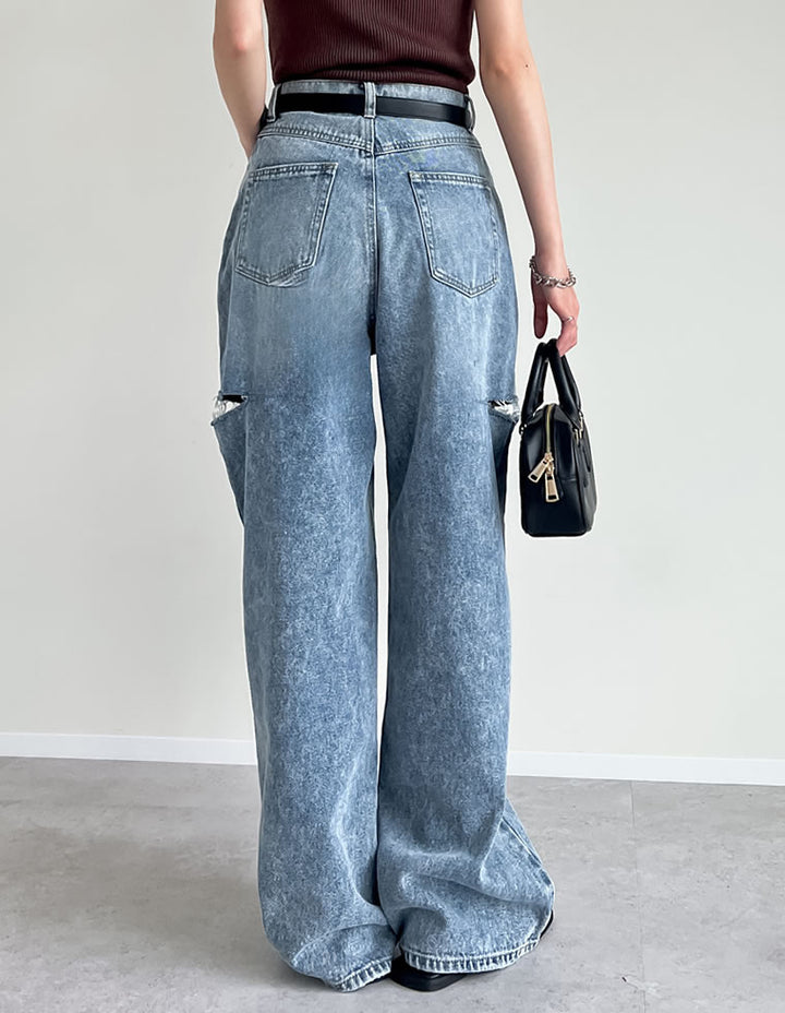 【TIME SALE 10%OFF ¥4,998⇒¥4,498】[販売枚数3万枚突破][低身長/高身長サイズ有]サイドスリットワイドストレートコットンデニムパンツ パンツ 人気レディースファッション通販 リエディ