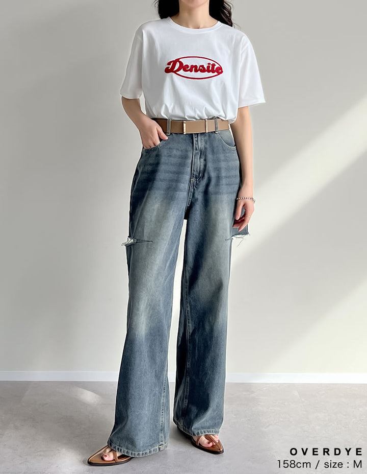 【TIME SALE 10%OFF ¥4,998⇒¥4,498】[販売枚数3万枚突破][低身長/高身長サイズ有]サイドスリットワイドストレートコットンデニムパンツ パンツ 人気レディースファッション通販 リエディ