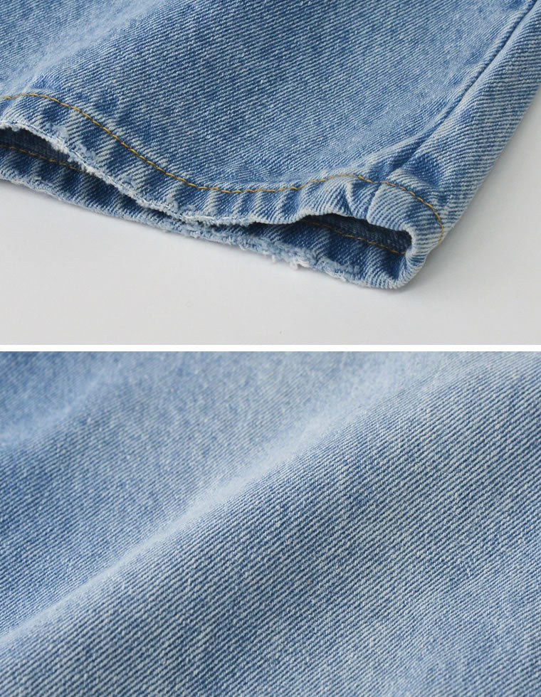 サイドスリットワイドストレートコットンデニムパンツ - パンツ通販