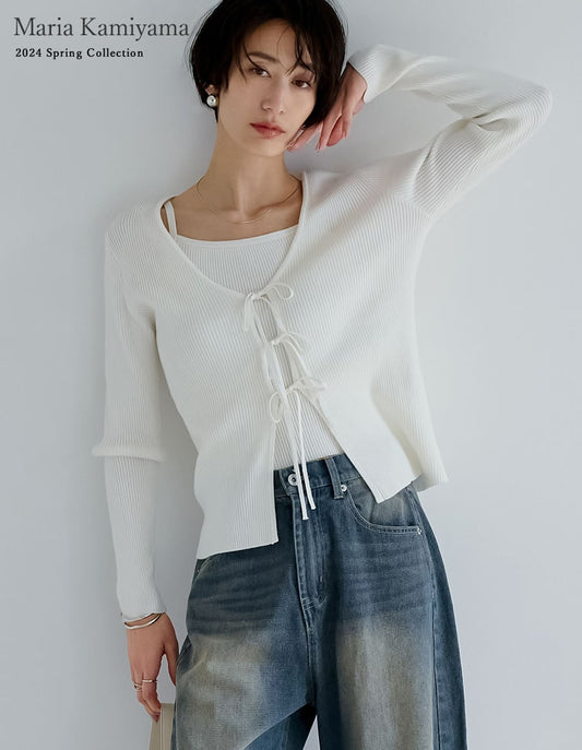 【20%OFFクーポン対象商品】[神山まりあさん着用][2024SS COLLECTION][2点セット]リボンカーディガン×アメスリキャミソールセット トップス レディースファッション通販 リエディ