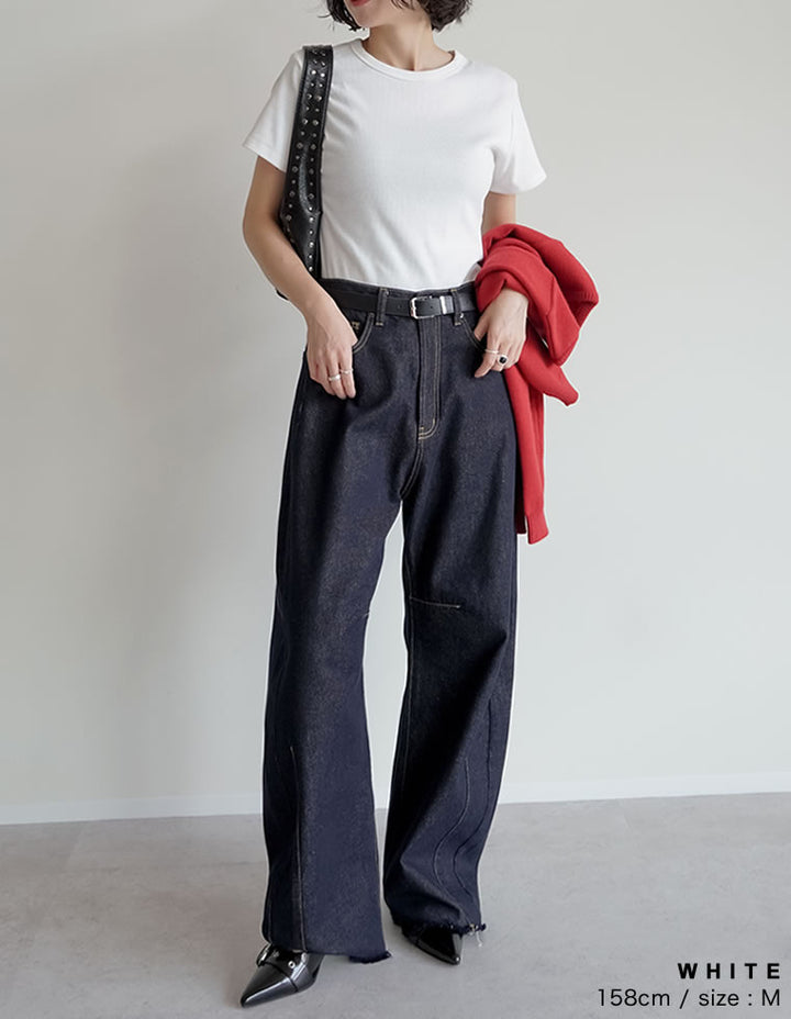【TIME SALE 10%OFF ¥2,299⇒¥2,069】[累計販売枚数1.5万枚突破][華奢見えリブTシャツ]テレコリブクルーネック半袖Tシャツ[mb] トップス 人気レディースファッション通販 リエディ