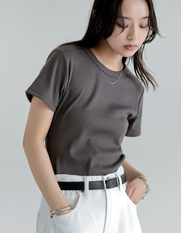 【TIME SALE 10%OFF ¥2,299⇒¥2,069】[累計販売枚数1.5万枚突破][華奢見えリブTシャツ]テレコリブクルーネック半袖Tシャツ[mb] トップス 人気レディースファッション通販 リエディ