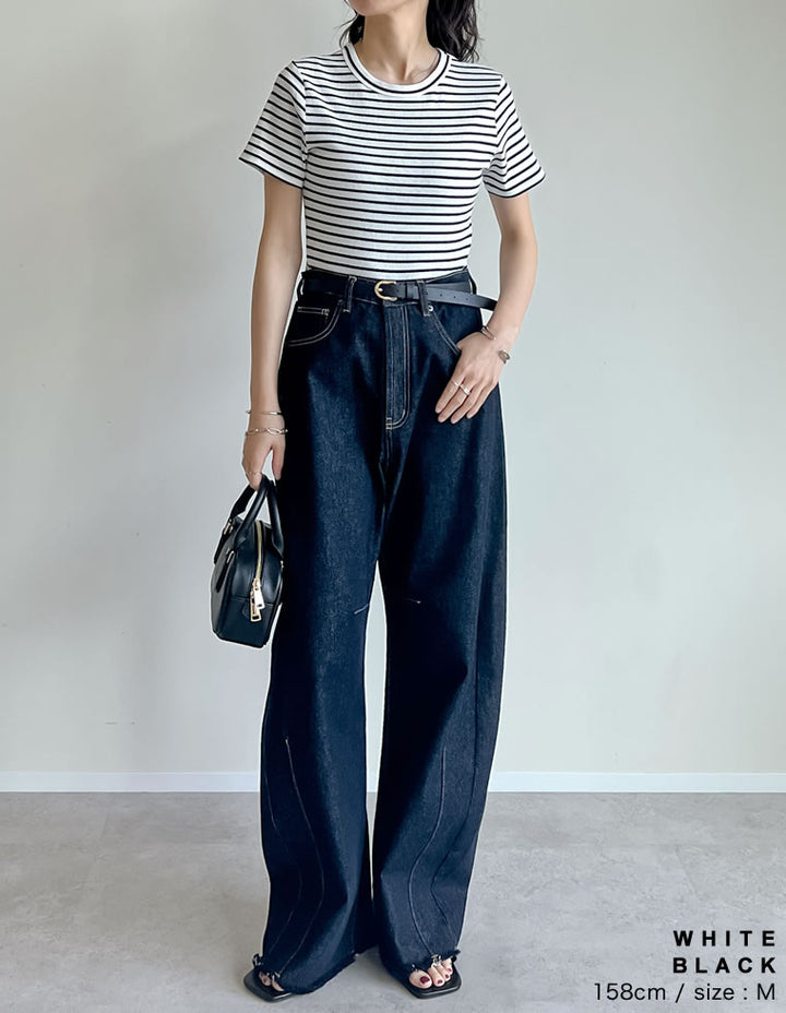 【TIME SALE 10%OFF ¥2,299⇒¥2,069】[累計販売枚数1.5万枚突破][華奢見えリブTシャツ]テレコリブクルーネック半袖Tシャツ[mb] トップス 人気レディースファッション通販 リエディ