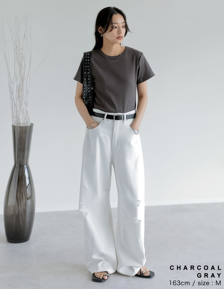 【TIME SALE 10%OFF ¥2,299⇒¥2,069】[累計販売枚数1.5万枚突破][華奢見えリブTシャツ]テレコリブクルーネック半袖Tシャツ[mb] トップス 人気レディースファッション通販 リエディ
