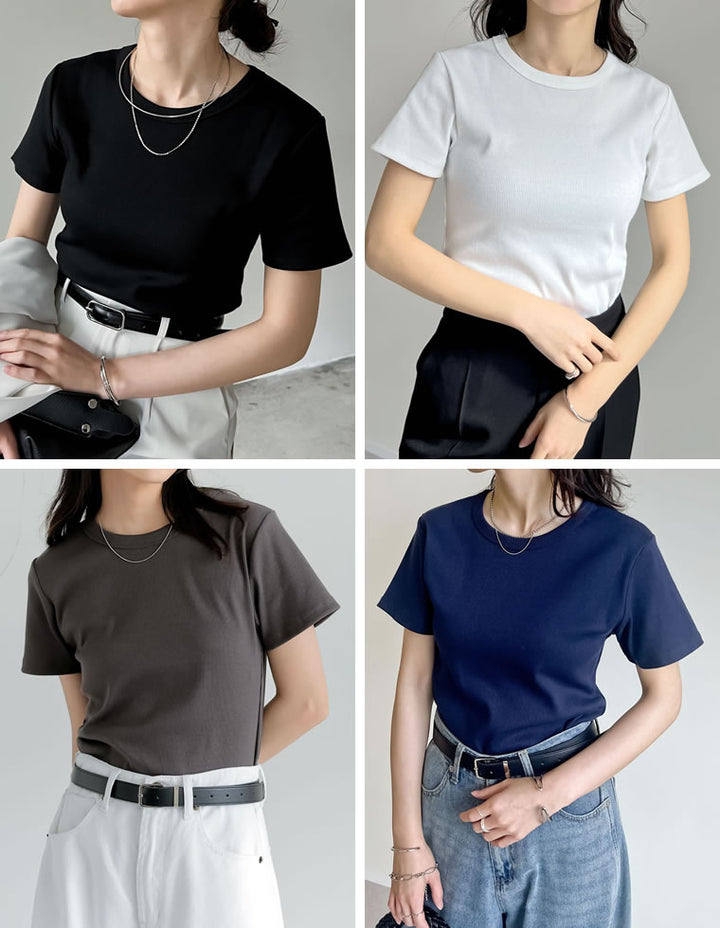 【TIME SALE 10%OFF ¥2,299⇒¥2,069】[累計販売枚数1.5万枚突破][華奢見えリブTシャツ]テレコリブクルーネック半袖Tシャツ[mb] トップス 人気レディースファッション通販 リエディ