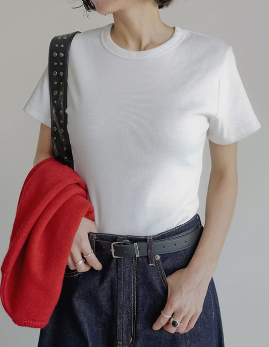 【TIME SALE 10%OFF ¥2,299⇒¥2,069】[累計販売枚数1.5万枚突破][華奢見えリブTシャツ]テレコリブクルーネック半袖Tシャツ[mb] トップス 人気レディースファッション通販 リエディ
