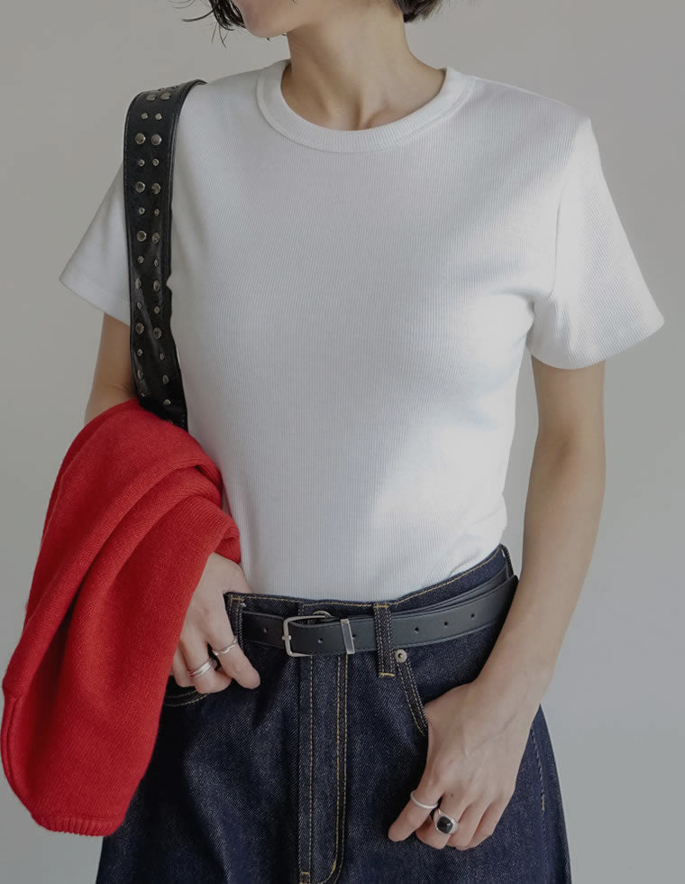 【TIME SALE 15%OFF】[累計販売枚数1.5万枚突破][華奢見えリブTシャツ]テレコリブクルーネック半袖Tシャツ[mb] トップス 人気レディースファッション通販 リエディ