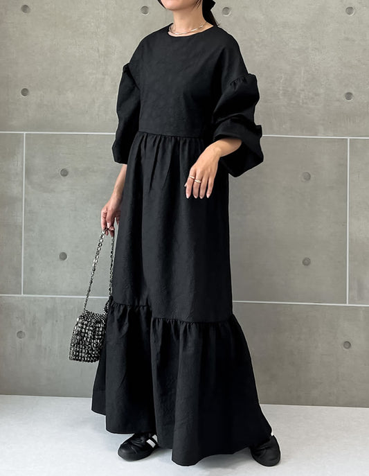 【SPRING SALE 10%OFF ¥5,998⇒¥5,398】[低身長/高身長サイズ有]ふくれジャガードティアードワンピース ワンピース 人気レディースファッション通販 リエディ
