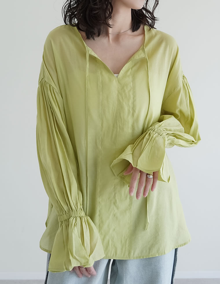 レース/シアー/フロッキードットカフタンシアーブラウス - トップス