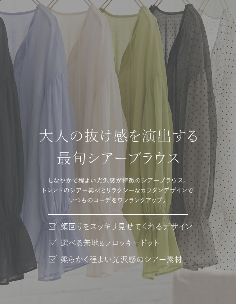 レース/シアー/フロッキードットカフタンシアーブラウス - トップス